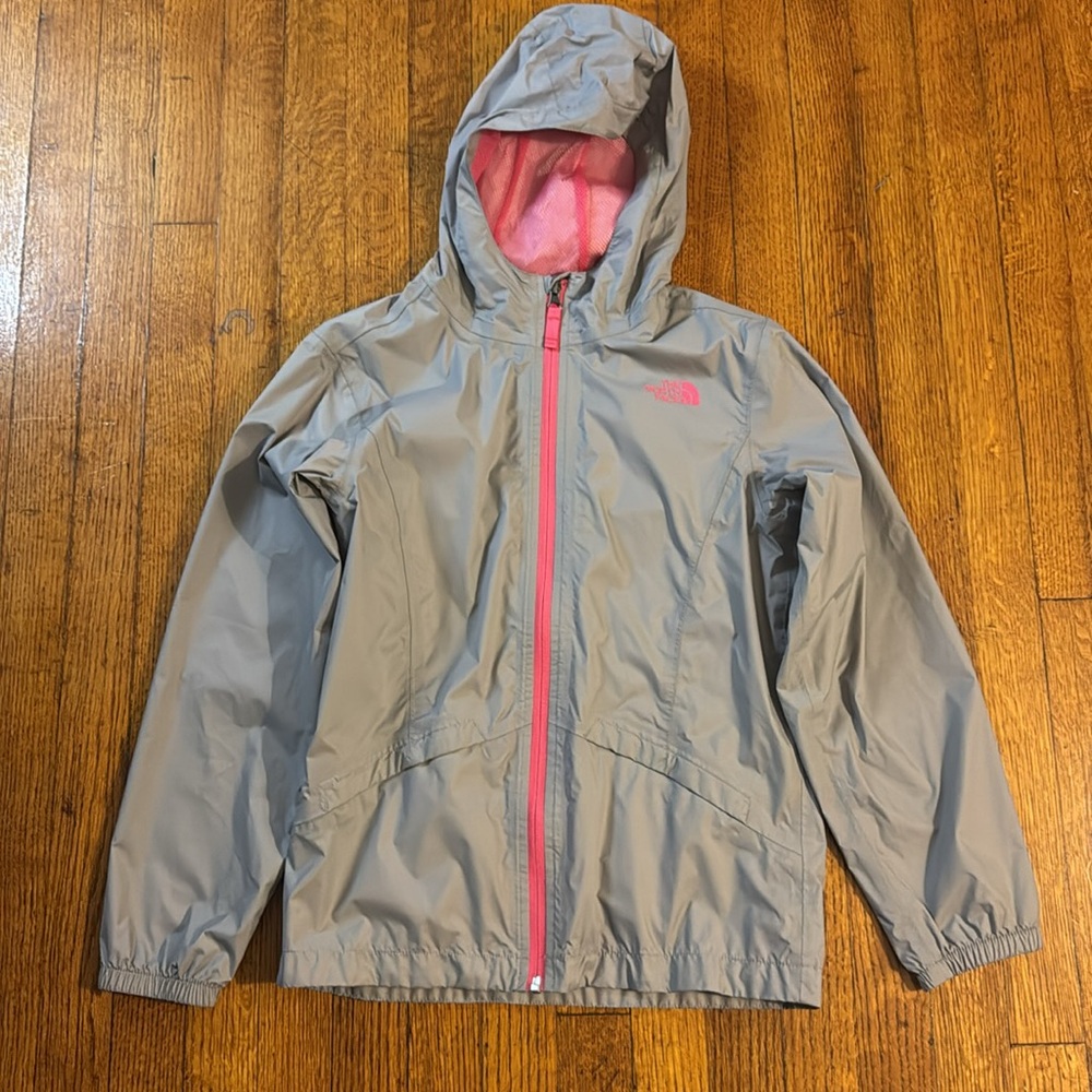 🗻🌧️The North Face Girls Gray Raincoat with Pink Accents